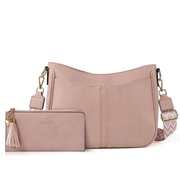 Handbags - Vegan Leather Crossbody Bag & Wallet Set, Adjustable Strap, Multi-Pocket